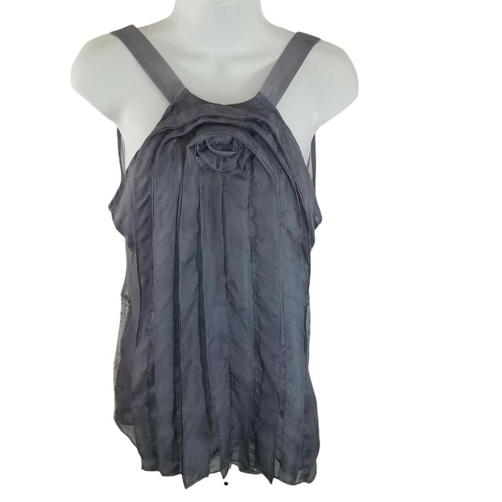 Ryu Womens NEW Size Medium‎ Sleeveless Blouse Gray Sheer Lace Back Side Zip